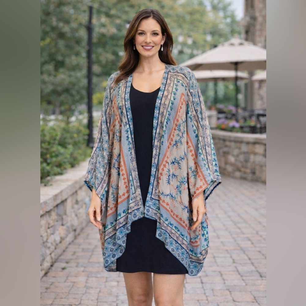 En Focus Studio 2pc Dress Kimono Overlay Size 8 Boho Floral Tank Dress